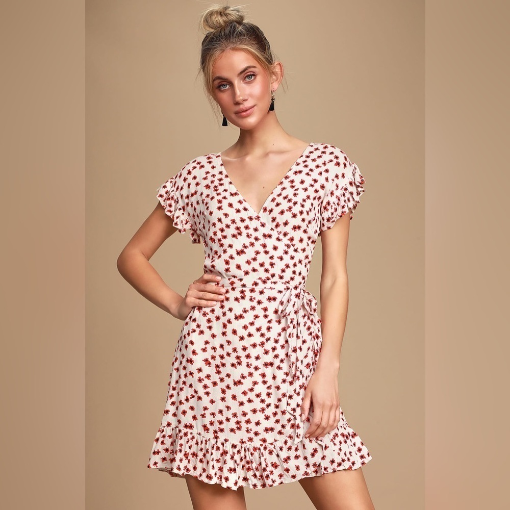 Billabong Wrap and Roll Floral Print Mini Wrap Dress